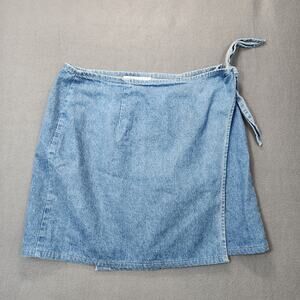 Community Service Denim Wrap Skirt Women XL Blue Sustainable Upcycled Retro
